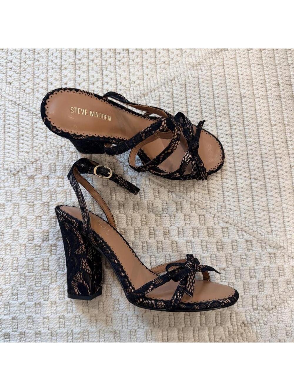 Steve Madden Hara Satin Lace Bow Detail Ankle Strap Dress Sandals